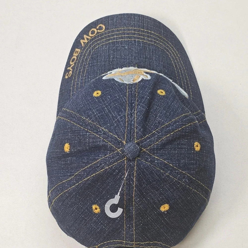 Denim Cowboys Baseball Cap Embroidered Logo Adjustable Strap Distressed One Size